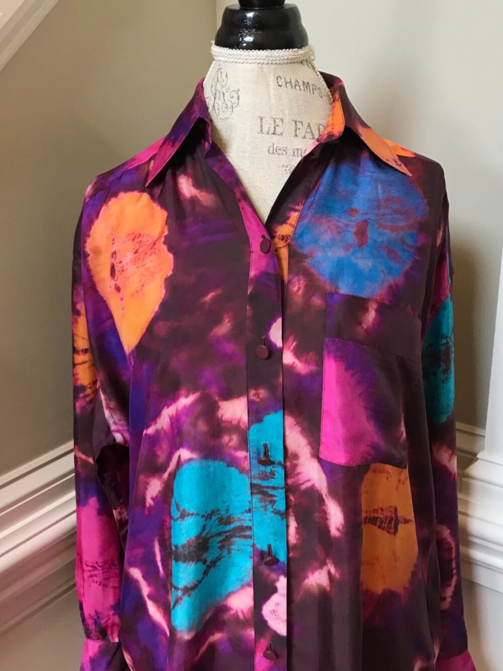 Zimmermann Acadian Tie Dye Shirt Blouse Womens 0 XS Pink Blue Silk Long Sleeve - Picture 5 of 14